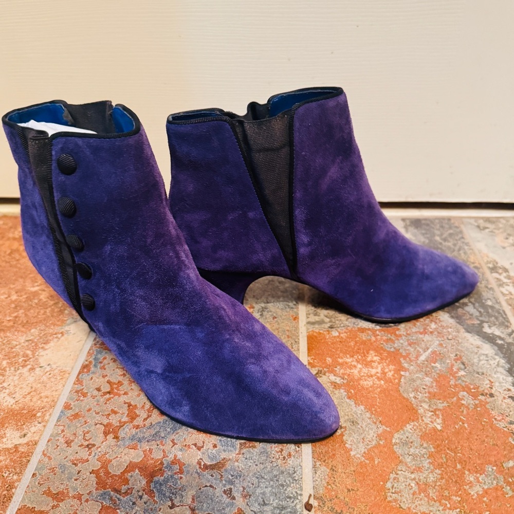 Purple Suede Kitten Heels Pointed Toe Ankle Boots! - Picture 11 of 15